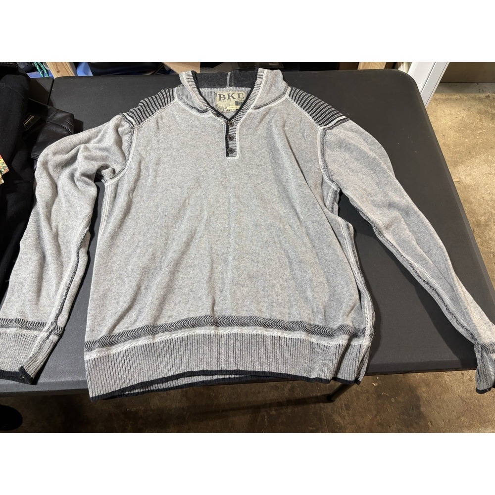 EUC Men's BKE Hooded Pullover Sweater Size XL Athletic Fit L Sleeve Gray & Blac